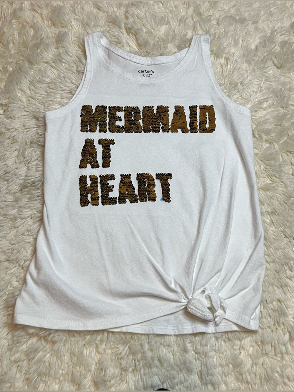 Carter's Kid Size 4/5 White 'Mermaid At Heart' Sequin Tank Top Casual